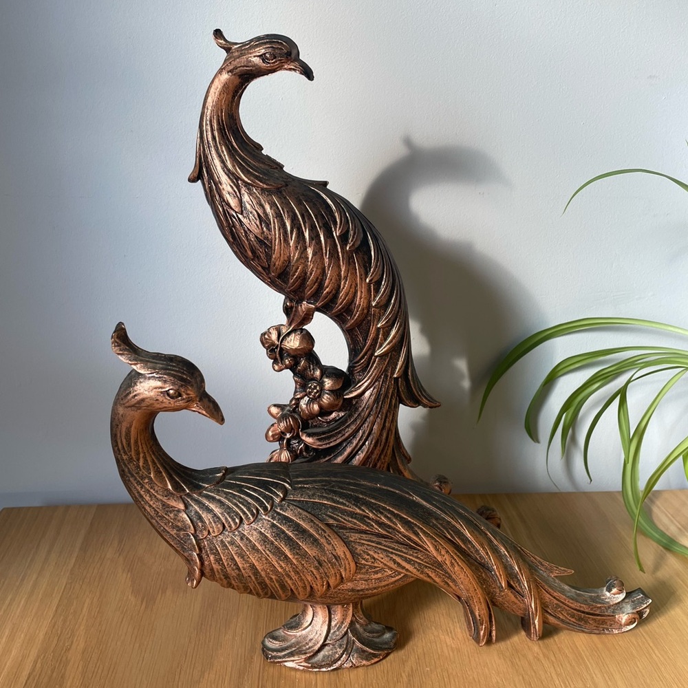 Vintage MCM Coppercraft Guild Peacocks Pheasants Resin Copper Finish (As-Is)